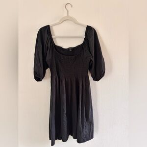 J. Crew Black Smocked Sundress with Puff Sleeves